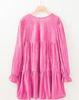 Flounce Sleeve Tiered Ruffled Velvet Mini Dress