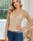 Mesh Crochet Patchwork Slim Fit Long Sleeve Blouse