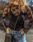 Mesh Crochet Patchwork Slim Fit Long Sleeve Blouse