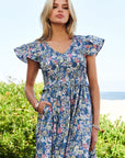 Vintage Garden Floral Flutter Smocking Midi Dress