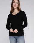 Cotton V-Neck Long Sleeve T-Shirt