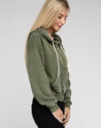 Acid Wash Fleece Cropped Zip-Up Hoodie