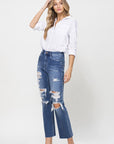 Distressed High Rise Ankle Relaxed Straight Jeans