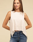 Shark Bite Side Slit Short Sleeveless Top