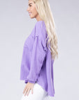 Double Gauze Oversized 3/4 Button Henley Neck Top