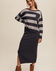 Striped Sweater- Navy & Silver