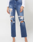 Distressed High Rise Ankle Relaxed Straight Jeans