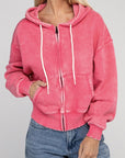 Acid Wash Fleece Cropped Zip-Up Hoodie