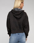 Acid Wash Fleece Cropped Zip-Up Hoodie