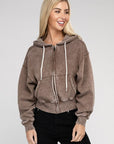 Acid Wash Fleece Cropped Zip-Up Hoodie