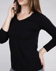 Cotton V-Neck Long Sleeve T-Shirt