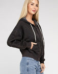 Acid Wash Fleece Cropped Zip-Up Hoodie