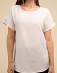 Woven Heavy Dobby Rolled Sleeve Boat Neck Top