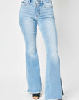 Judy Blue Full Size Mid Rise Raw Hem Slit Flare Jeans