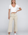 Acid Washed High Waist Frayed Hem Straight Pants