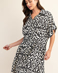 Oversized Pleated Print Dress