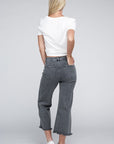 Acid Washed High Waist Frayed Hem Straight Pants