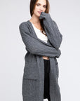 Twist Knitted Open Front Cardigan With Pockets