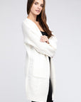 Twist Knitted Open Front Cardigan With Pockets