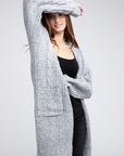 Twist Knitted Open Front Cardigan With Pockets