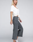 Acid Washed High Waist Frayed Hem Straight Pants