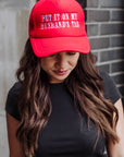 Red Husband's Tab Trucker Hat