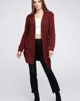 Twist Knitted Open Front Cardigan With Pockets