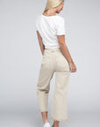 Acid Washed High Waist Frayed Hem Straight Pants