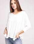 3/4 Sleeve V-Neck Hi-Low Hem Jacquard Sweater