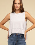 Shark Bite Side Slit Short Sleeveless Top