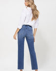 Distressed High Rise Ankle Relaxed Straight Jeans