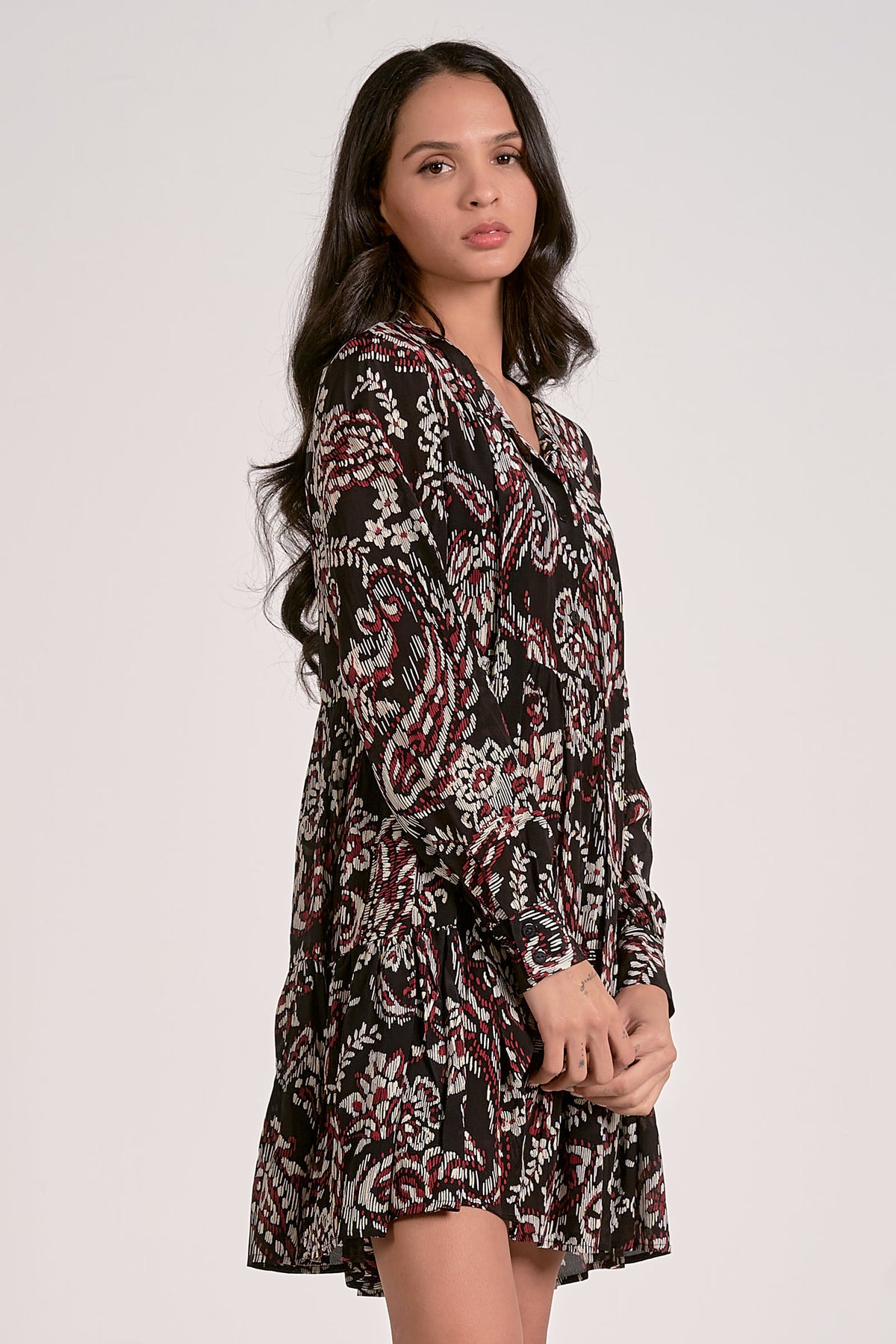 Black Paisley Long Sleeve Dress