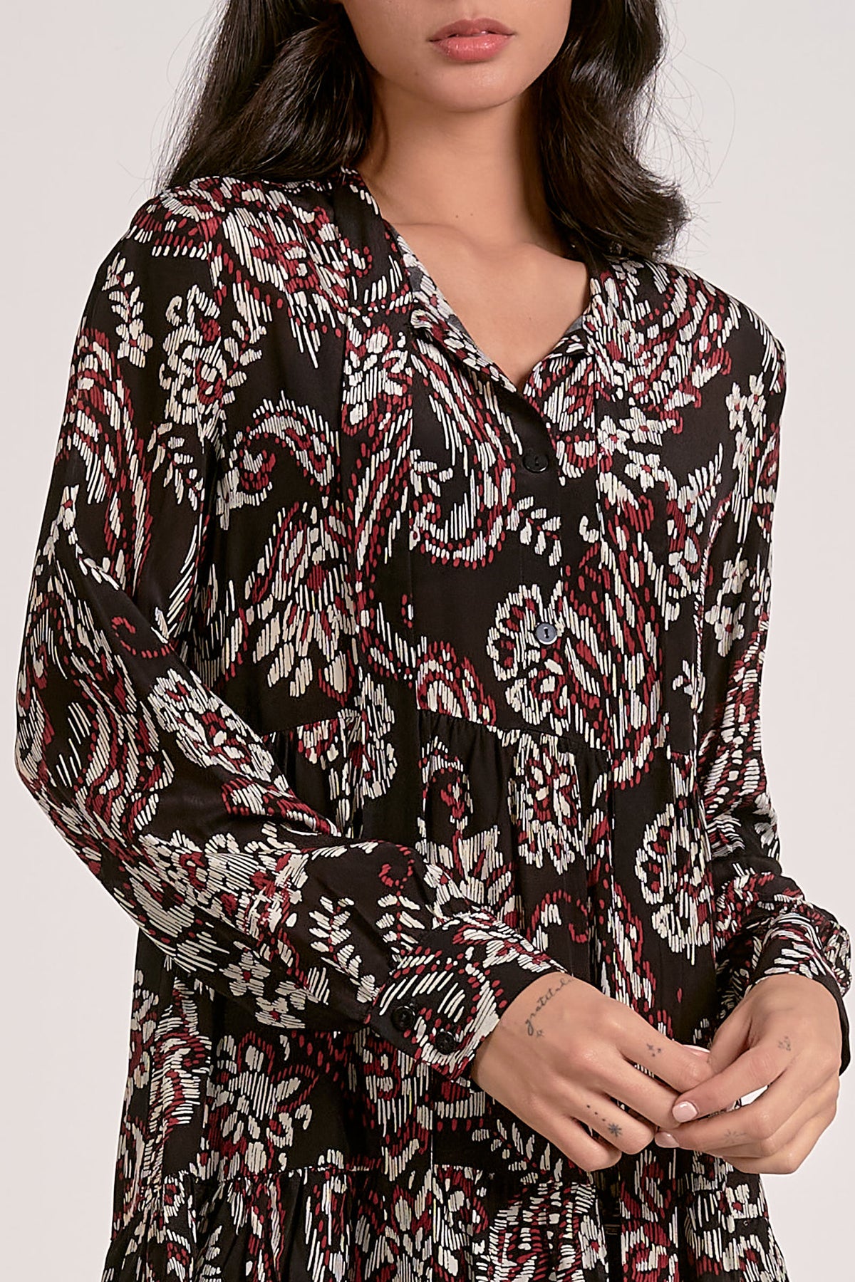 Black Paisley Long Sleeve Dress