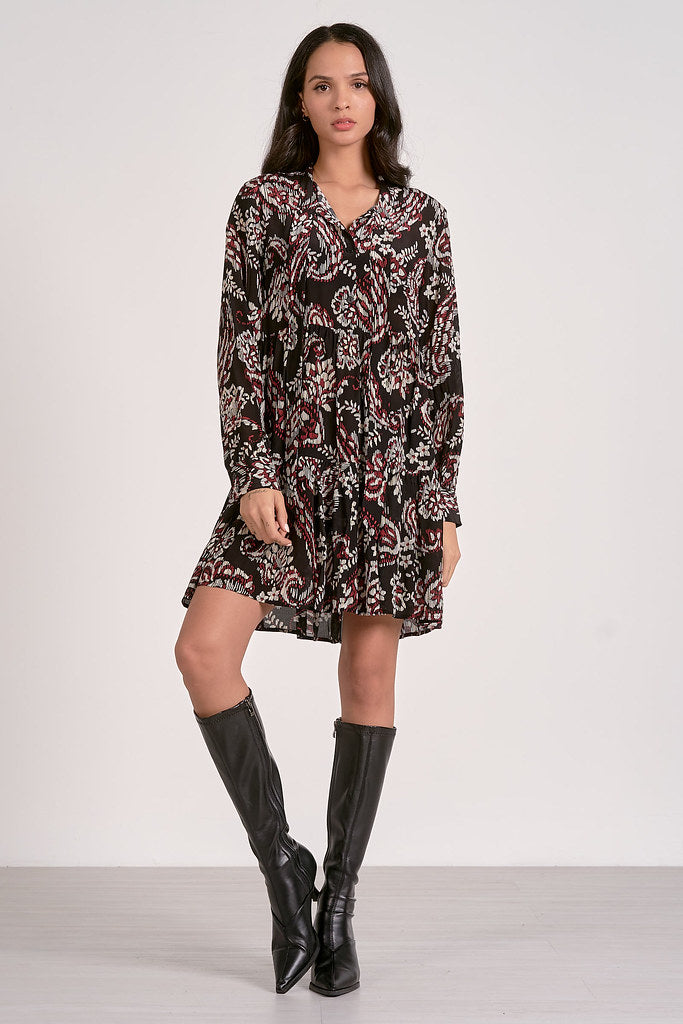 Black Paisley Long Sleeve Dress