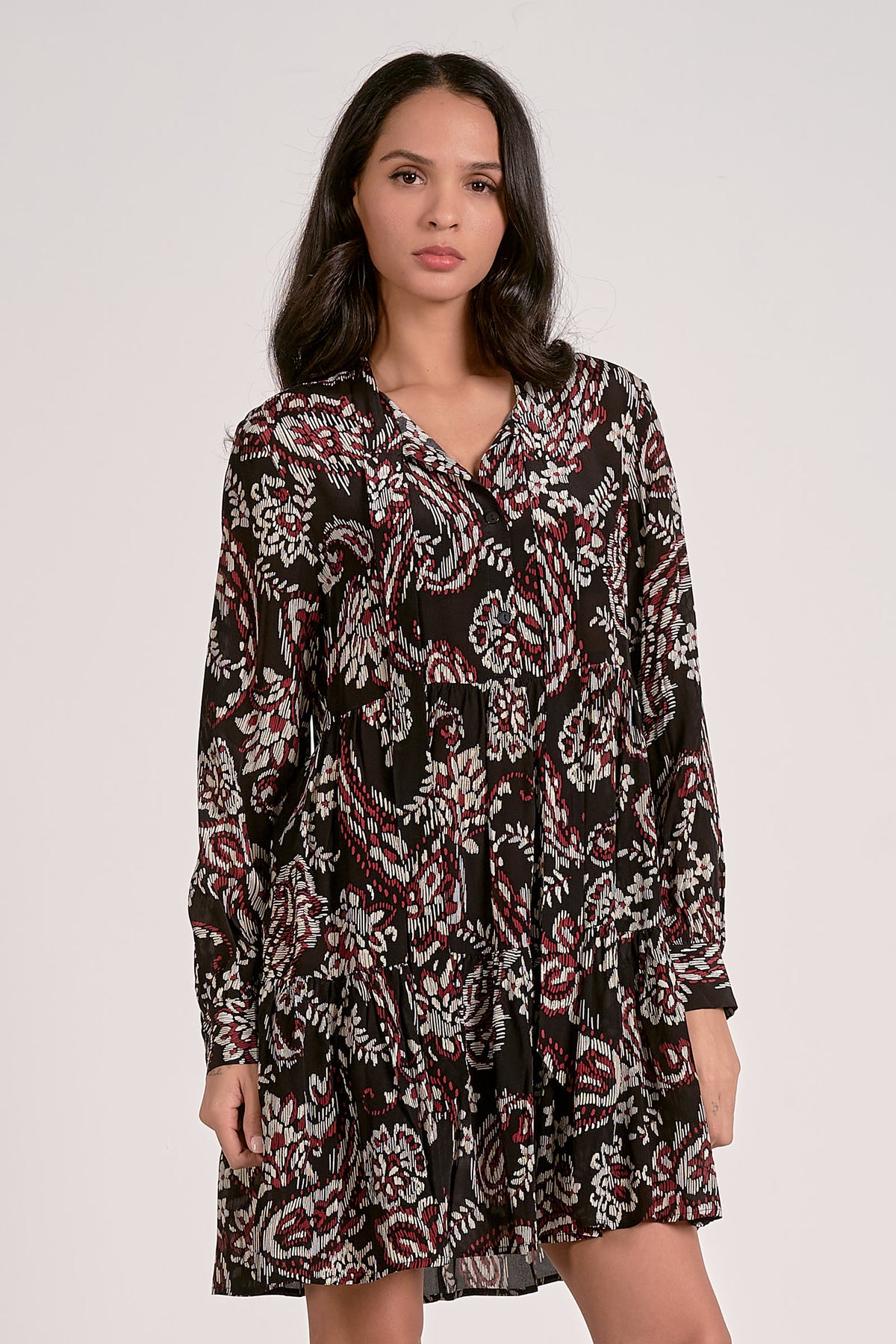 Black Paisley Long Sleeve Dress
