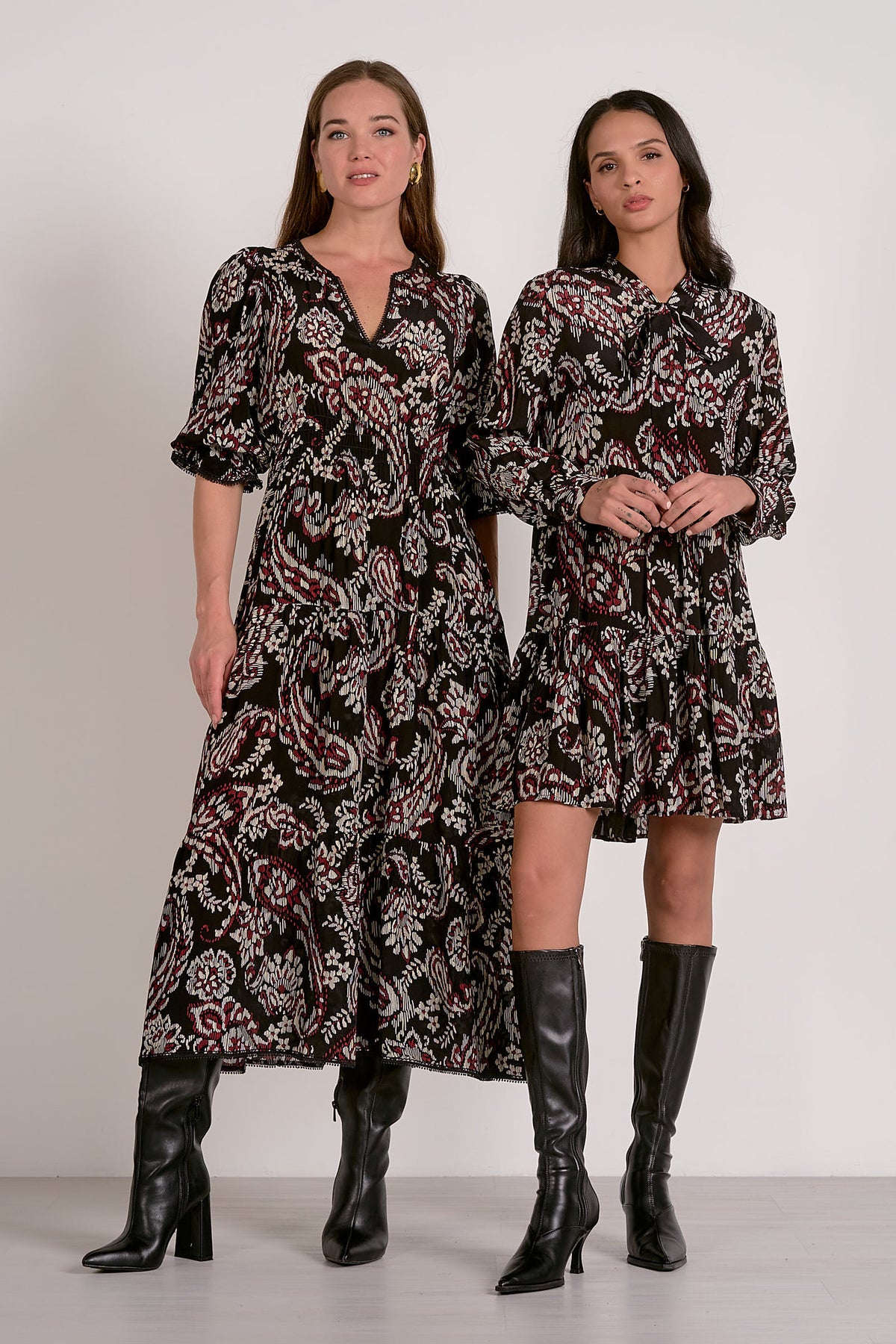 Black Paisley Long Sleeve Dress
