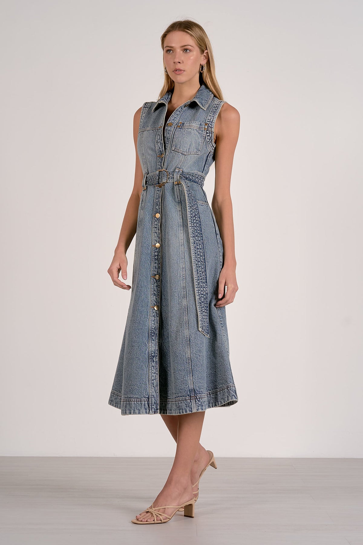 ELAN | Belted Denim Midi Dress