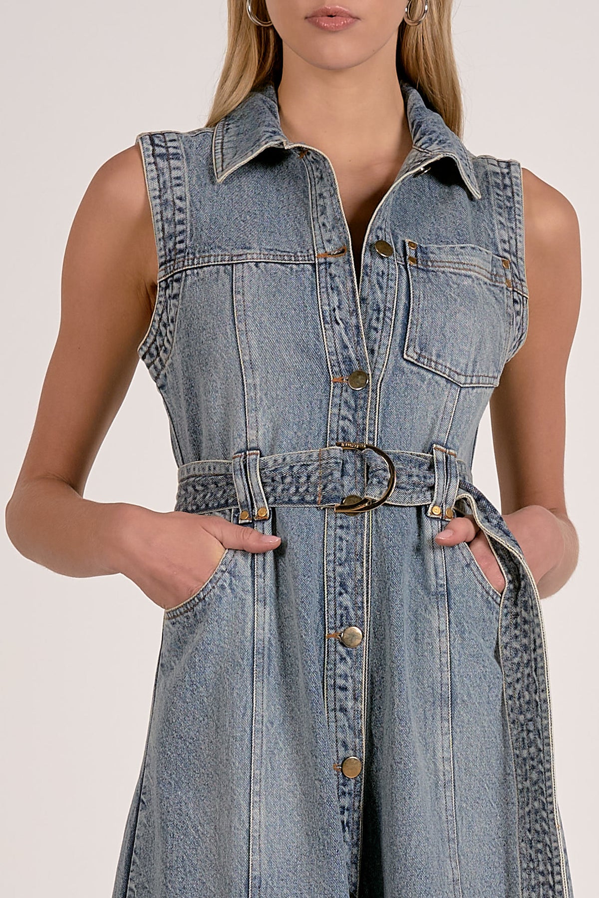 ELAN | Belted Denim Midi Dress