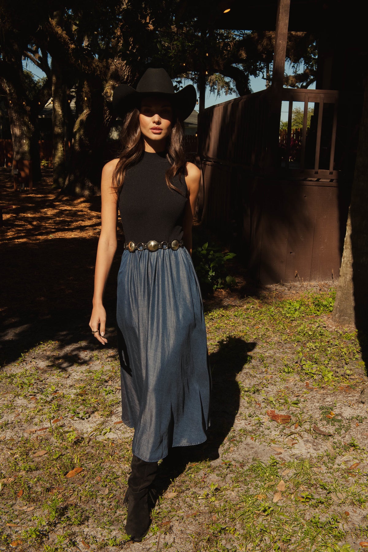 Cornelia Mixed-Media Maxi Dress