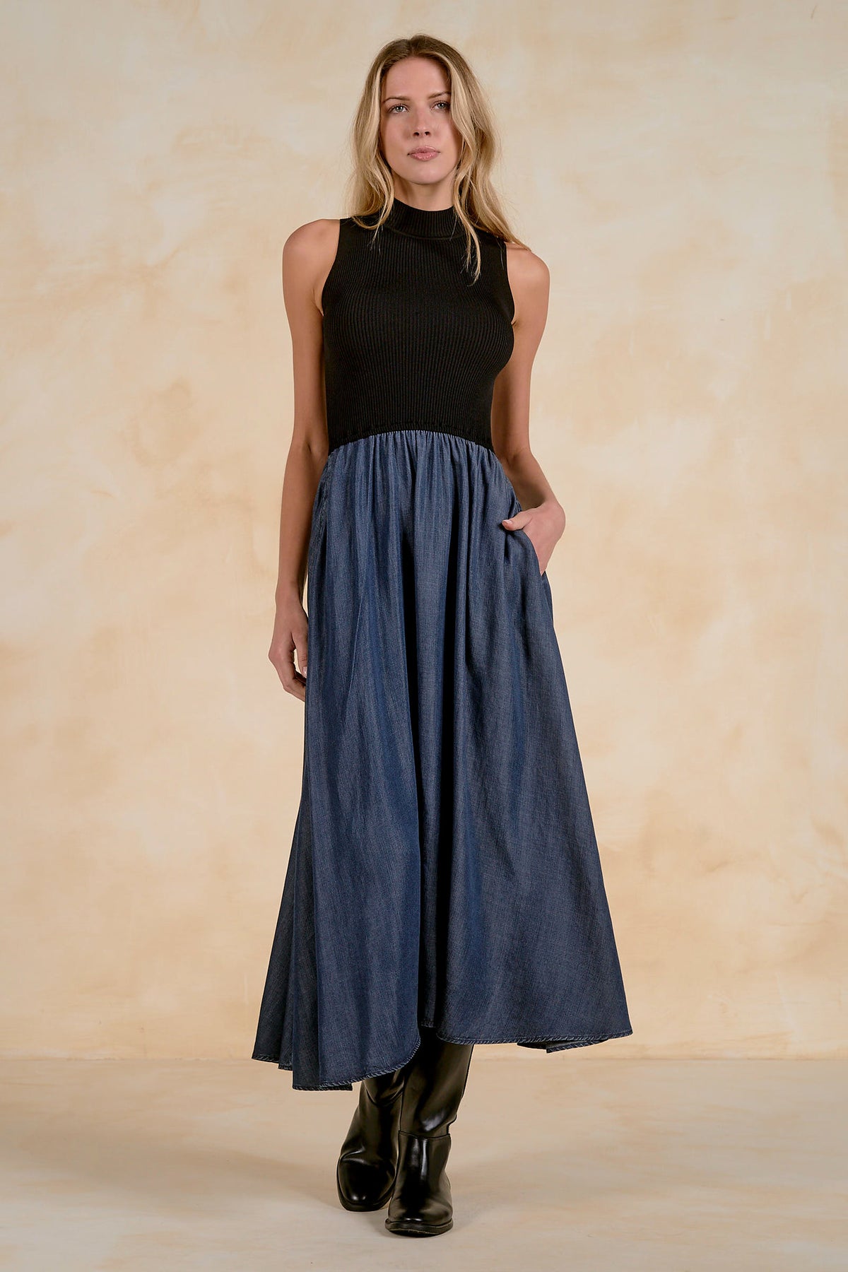 Cornelia Mixed-Media Maxi Dress