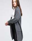 Twist Knitted Open Front Cardigan With Pockets