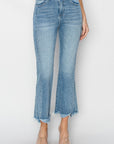 High Rise Frayed Hem Flare Jeans