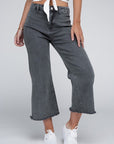 Acid Washed High Waist Frayed Hem Straight Pants