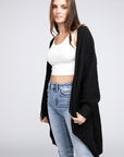 Twist Knitted Open Front Cardigan With Pockets