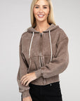 Acid Wash Fleece Cropped Zip-Up Hoodie