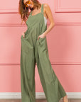 Ruched Wide Leg Overalls with Pockets