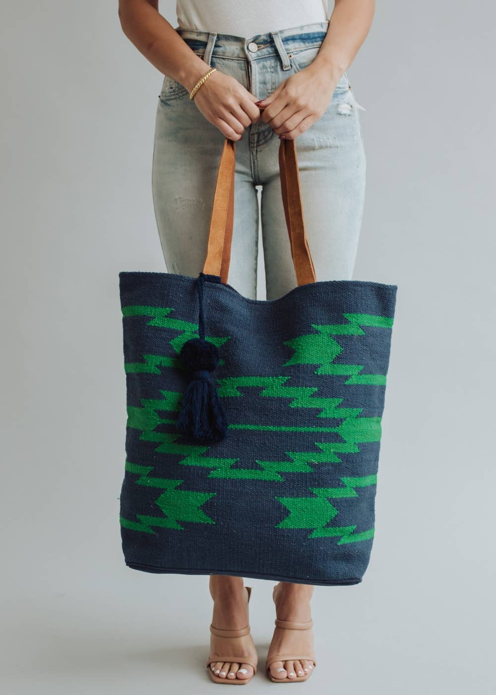 Navy &amp; Green Aztec Tote
