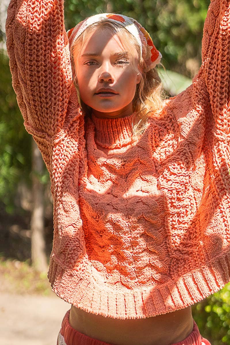 Coral Cable Knit Pullover