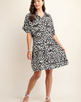 Oversized Pleated Print Dress