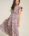 Vintage Garden Floral Flutter Smocking Midi Dress